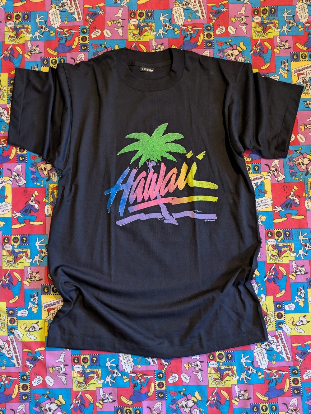VTG 80's 90's Hawaii Palm Tree Retro Rainbow Graphic Shirt L